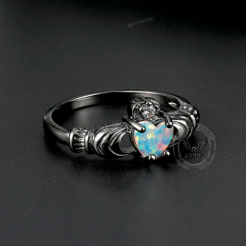 Gothic Love Heart Opal Brass Claddagh Ring sold by GTHIC product image thumbnail 4