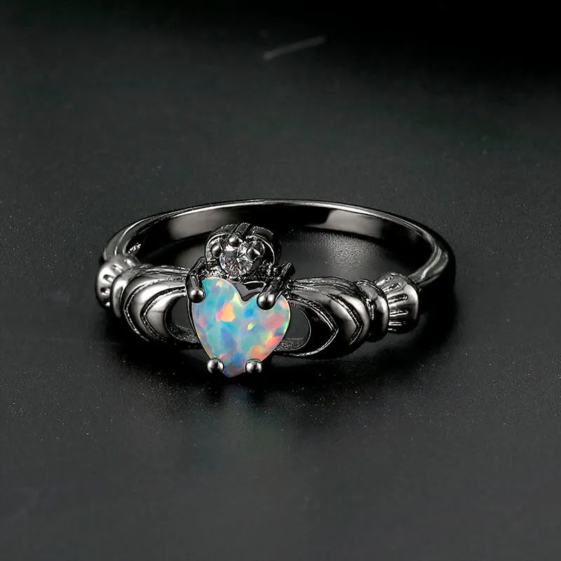 Gothic Love Heart Opal Brass Claddagh Ring sold by GTHIC product image thumbnail 3