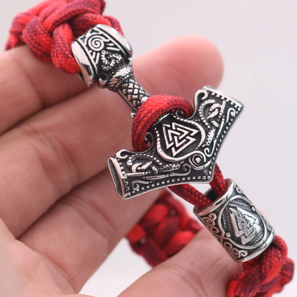 Red Thor’s Hammer Valknut Stainless Steel Paracord Bracelet sold by GTHIC product image thumbnail 3