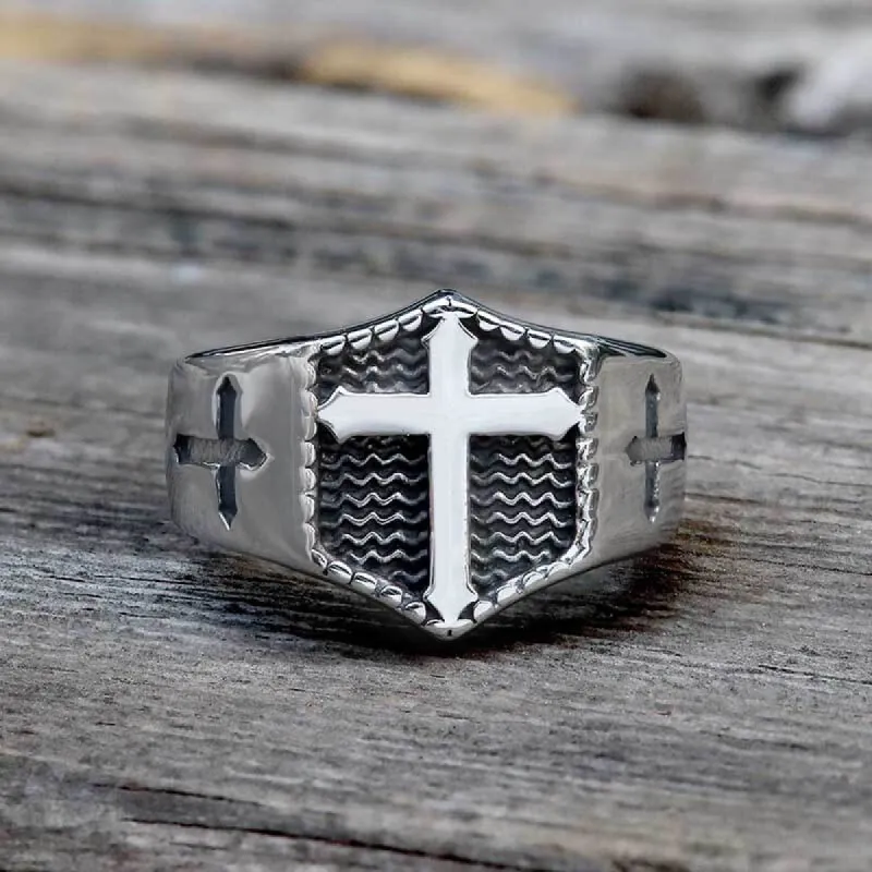 Polished Cross Stainless Steel Christian Ring sold by GTHIC