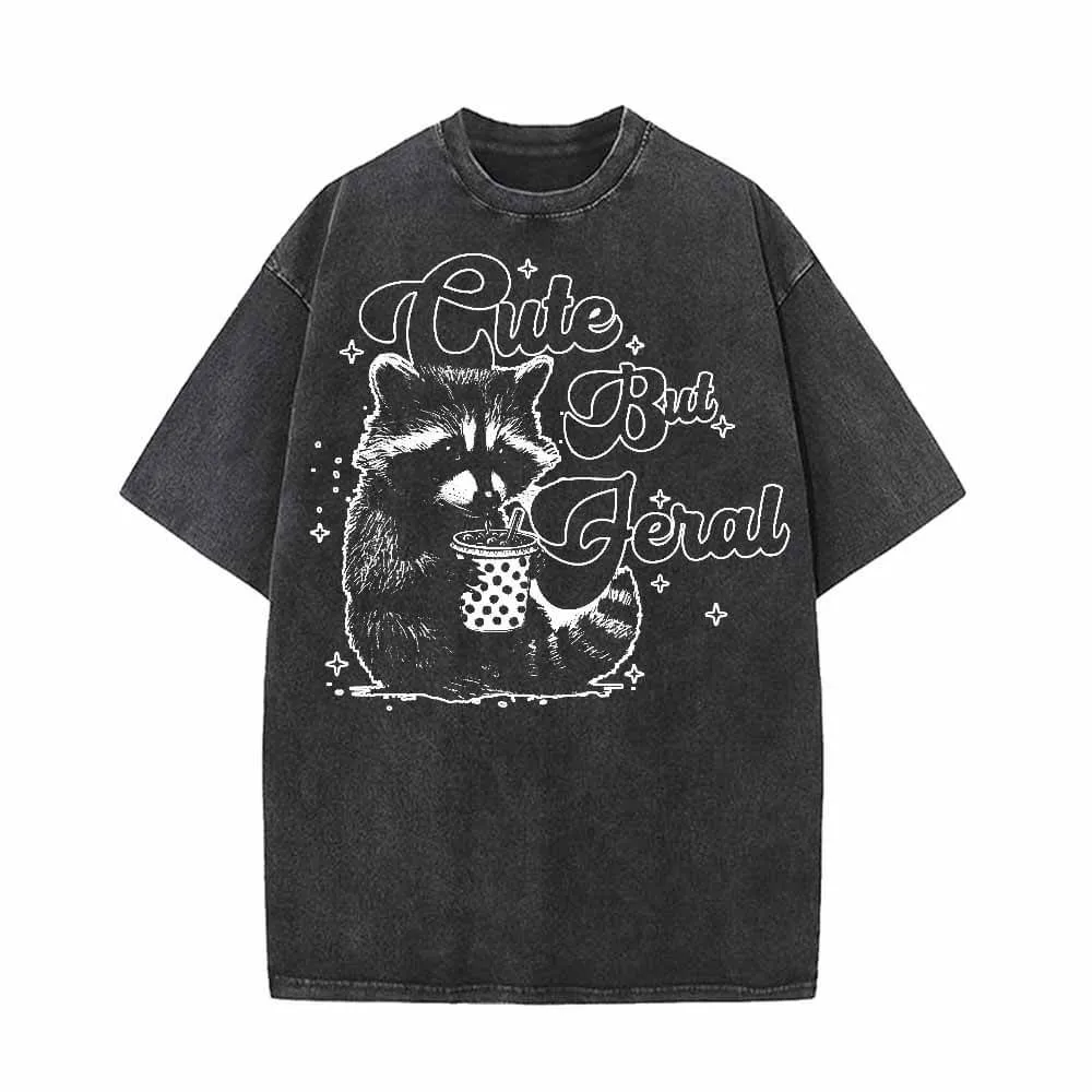 Cute But Feral Raccoon Funny Vintage Washed T-shirt sold by GTHIC