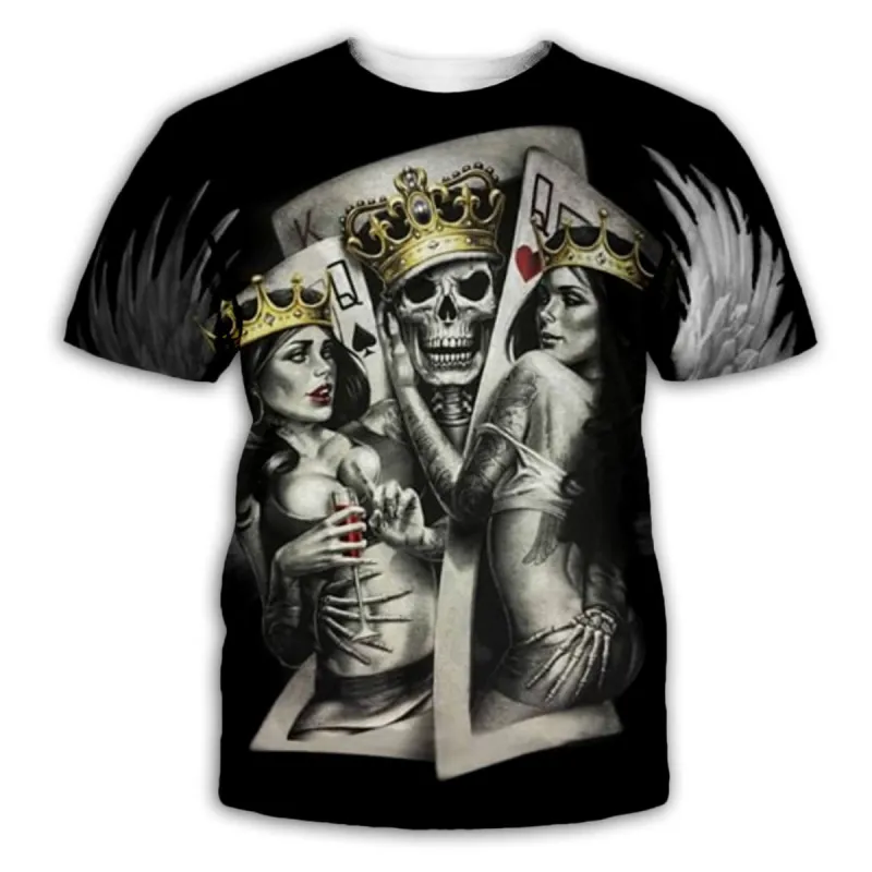 King and Queen Poker Polyester Skull T-shirt sold by GTHIC