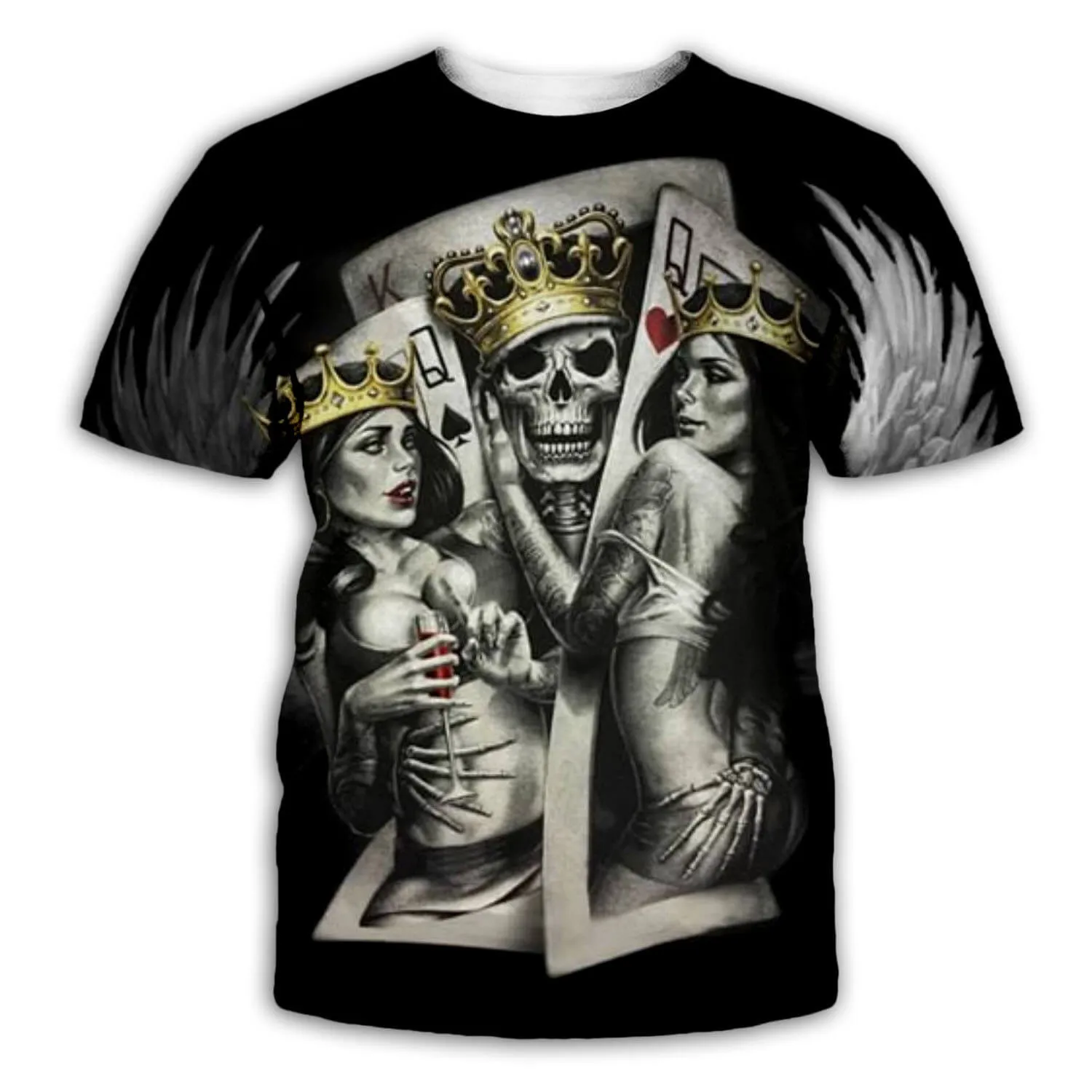 King and Queen Poker Polyester Skull T-shirt sold by GTHIC