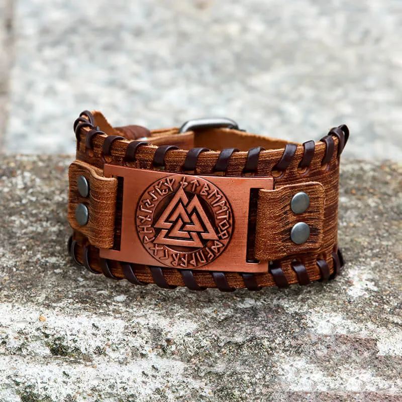 Runes Valknut Wristband Alloy Leather Viking Bracelet sold by GTHIC product image thumbnail 5