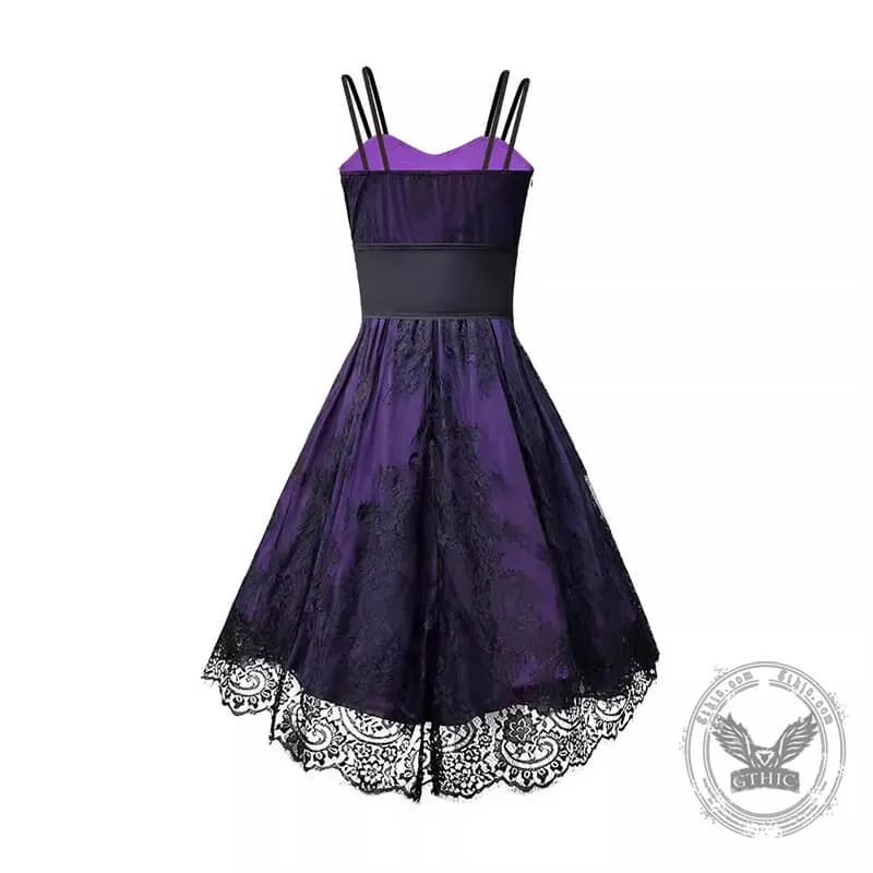 Gothic Purple Lace Patchwork Lace Up Dress sold by GTHIC product image thumbnail 2