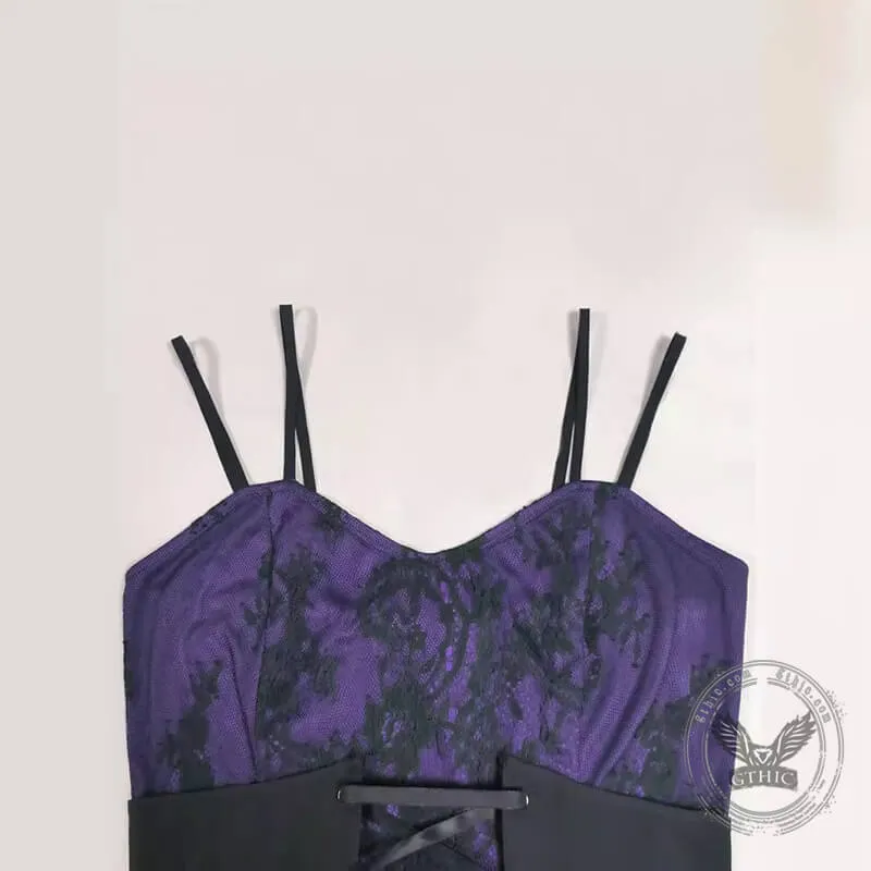 Gothic Purple Lace Patchwork Lace Up Dress sold by GTHIC product image thumbnail 3