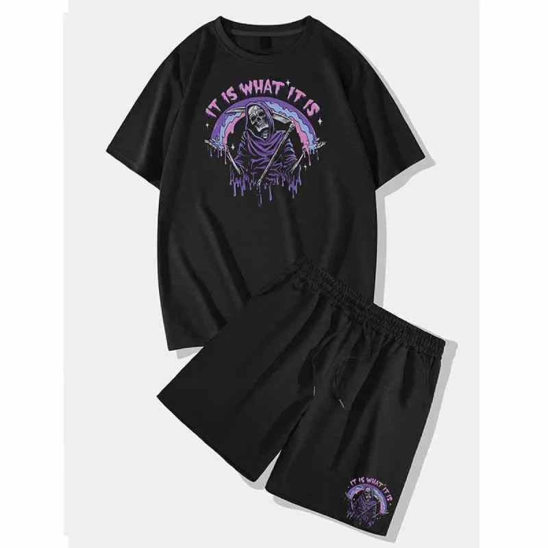 Black Death Short Sleeve T-shirt and Shorts Set sold by GTHIC
