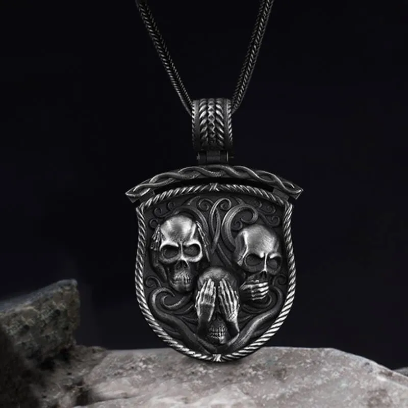 Three Senses Shield Pure Tin Skull Necklace sold by GTHIC