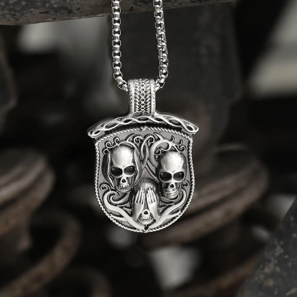 Three Senses Shield Pure Tin Skull Necklace sold by GTHIC product image thumbnail 3