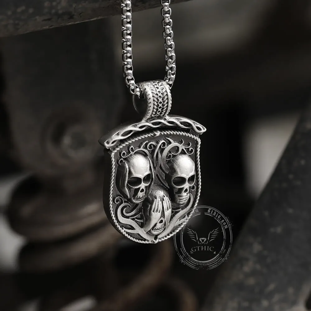 Three Senses Shield Pure Tin Skull Necklace sold by GTHIC product image thumbnail 5