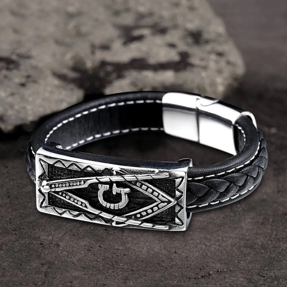Freemason Stainless Steel Leather Bracelet sold by GTHIC product image thumbnail 4