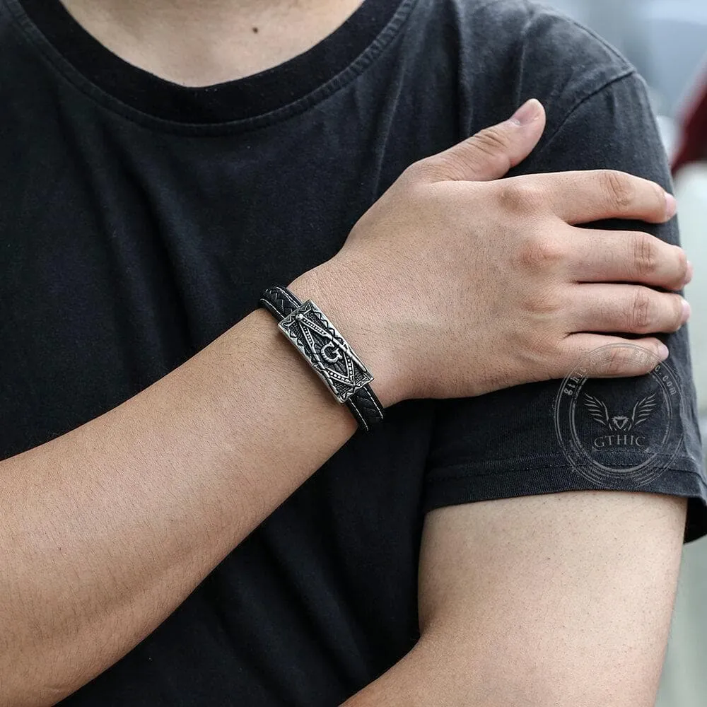 Freemason Stainless Steel Leather Bracelet sold by GTHIC product image thumbnail 2