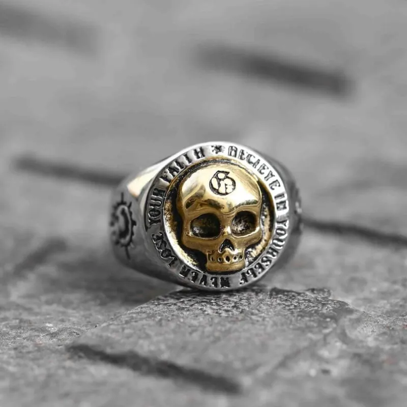 Rock Symbol Stainless Steel Skull Ring sold by GTHIC