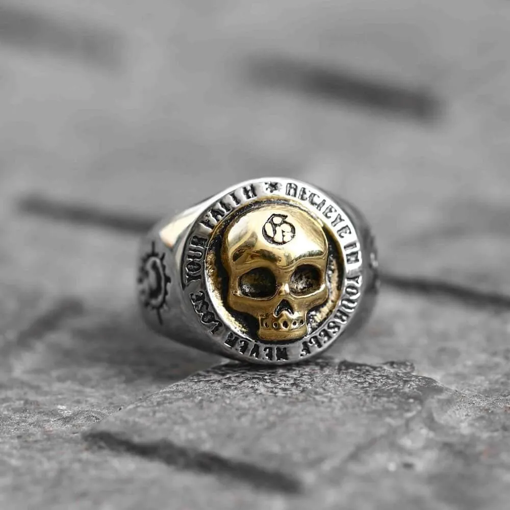 Rock Symbol Stainless Steel Skull Ring sold by GTHIC