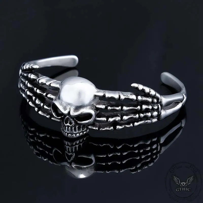 Punk Skeleton Hand Skull Head Stainless Steel Open Bracelet sold by GTHIC product image thumbnail 5
