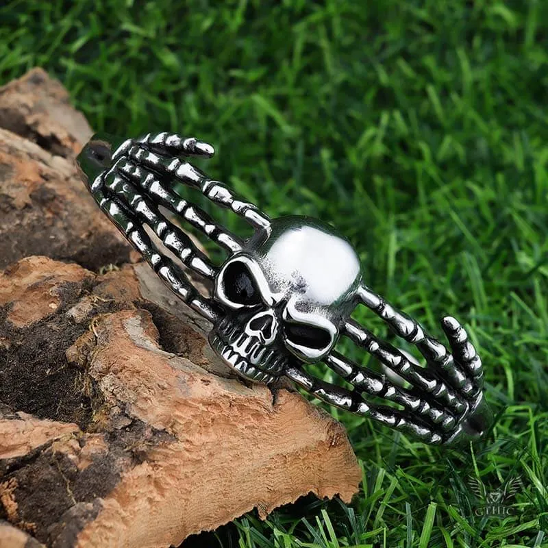 Punk Skeleton Hand Skull Head Stainless Steel Open Bracelet sold by GTHIC product image thumbnail 2