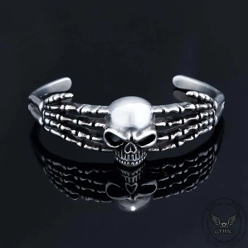 Punk Skeleton Hand Skull Head Stainless Steel Open Bracelet sold by GTHIC product image thumbnail 4