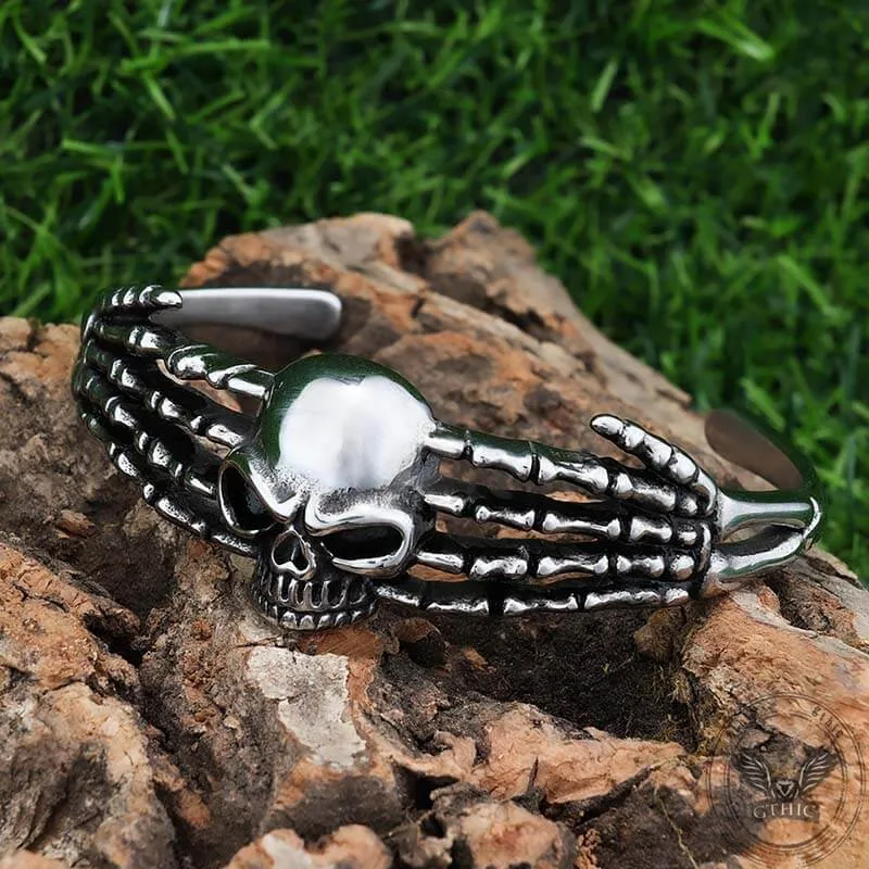Punk Skeleton Hand Skull Head Stainless Steel Open Bracelet sold by GTHIC product image thumbnail 3