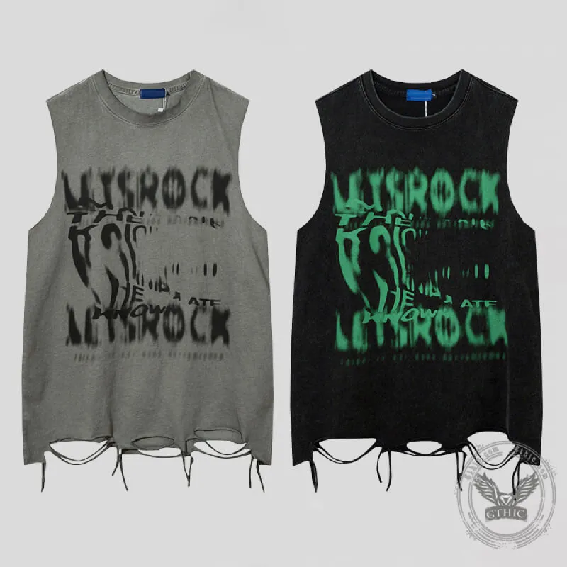 Vintage Washed Letter Printed Sleeveless Vest sold by GTHIC