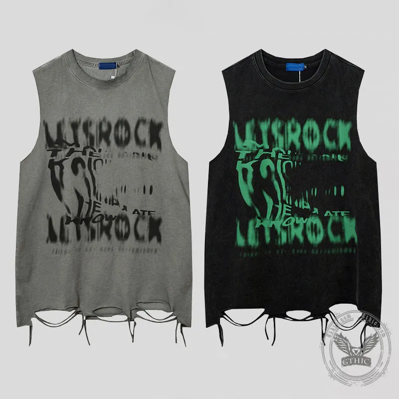 Vintage Washed Letter Printed Sleeveless Vest sold by GTHIC