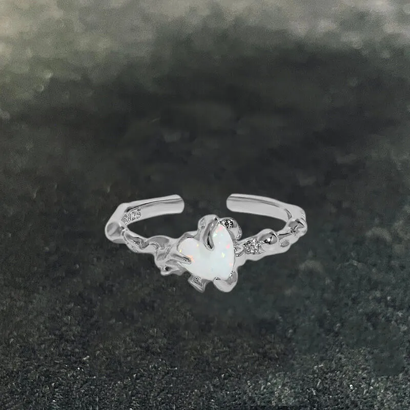 Irregular Surface Opal Inlay Sterling Silver Open Ring sold by GTHIC