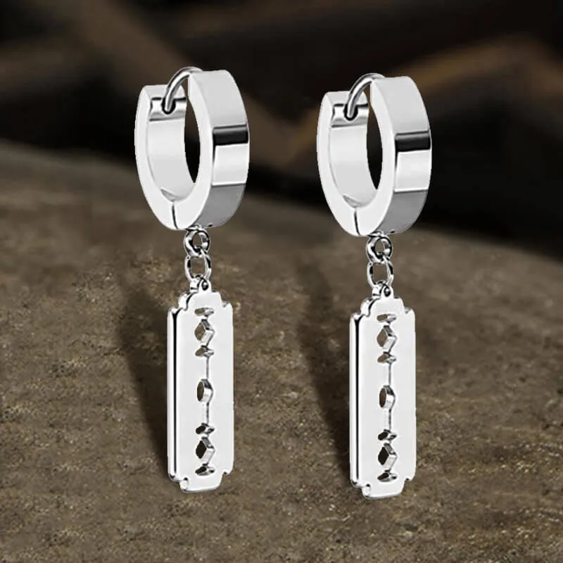 Punk Razor Blade Stainless Steel Hoop Earring sold by GTHIC