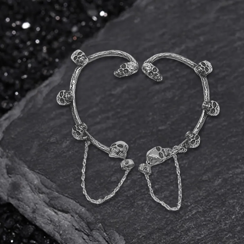 Skull Heads Stainless Steel Ear Cuffs Chain Earrings sold by GTHIC
