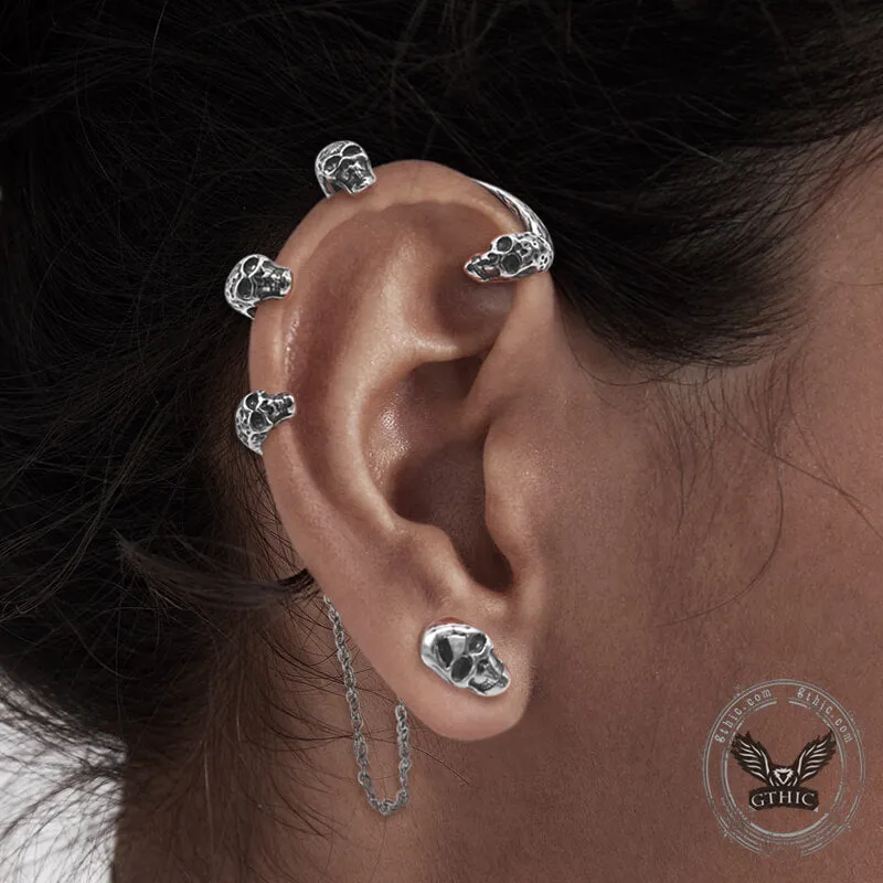 Skull Heads Stainless Steel Ear Cuffs Chain Earrings sold by GTHIC product image thumbnail 2