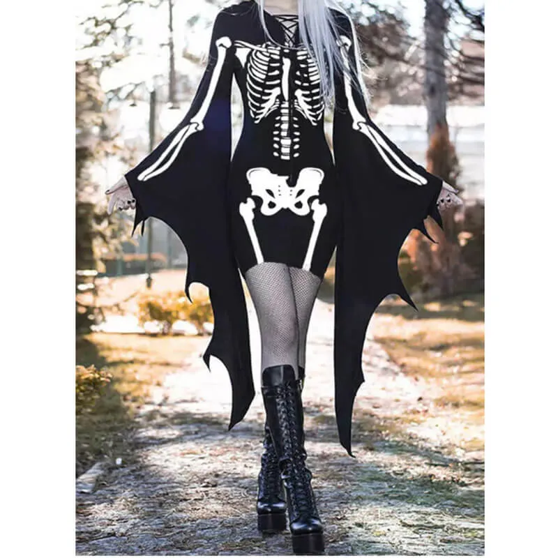 Gothic Skeleton Bat Sleeve Mini Dress sold by GTHIC product image thumbnail 2