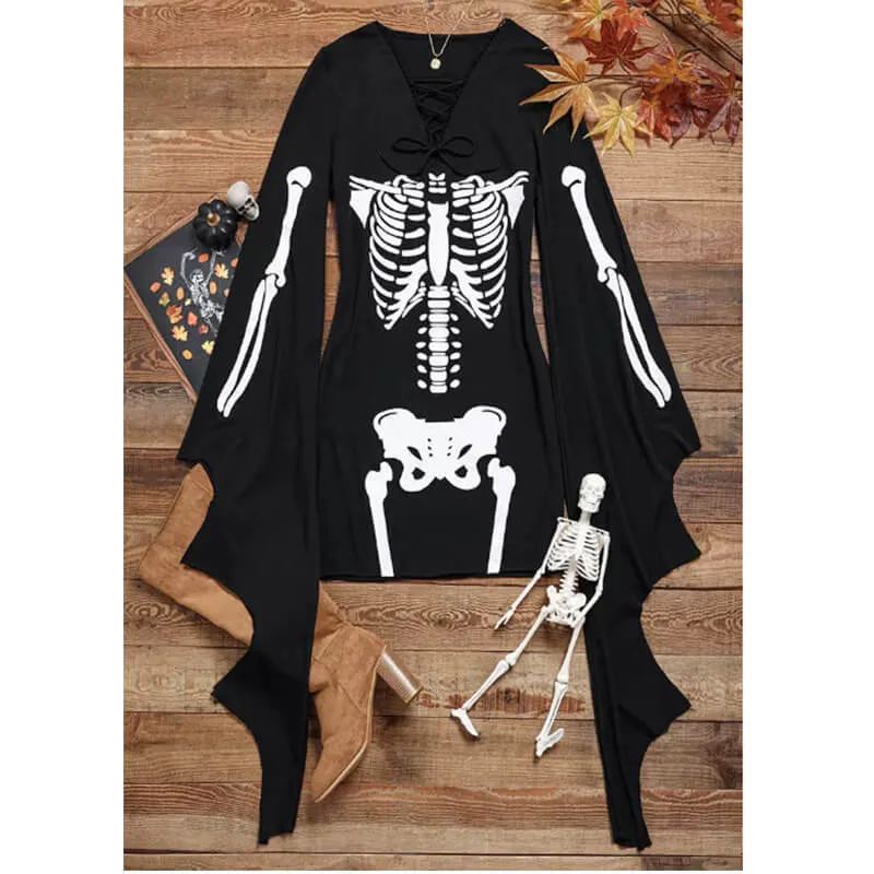 Gothic Skeleton Bat Sleeve Mini Dress sold by GTHIC product image thumbnail 3