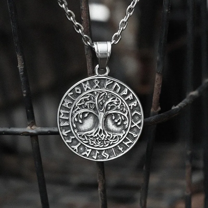 Tree of Life Runes Stainless Steel Viking Pendant made by GTHIC