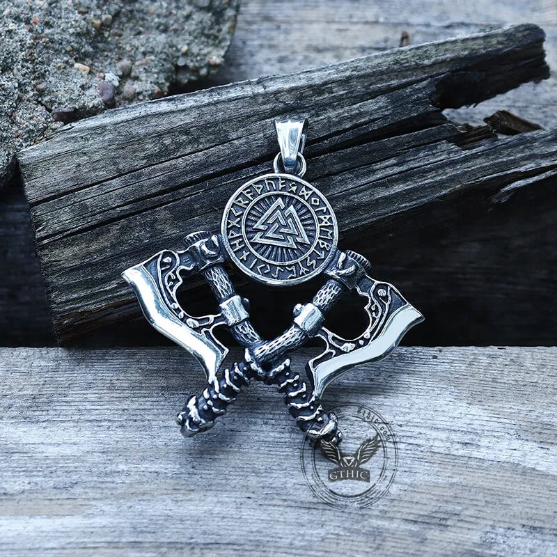 Valknut Battle Axe Stainless Steel Viking Pendant sold by GTHIC