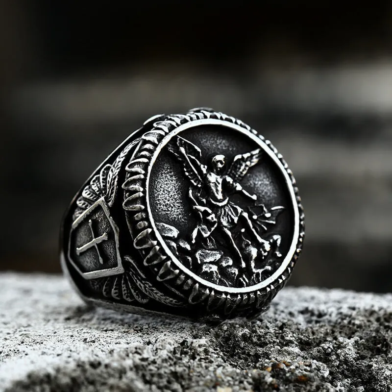 Archangel Saint Michael Stainless Steel Men’s Ring Handcrafted sold by GTHIC