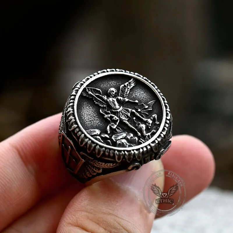 Archangel Saint Michael Stainless Steel Men’s Ring Handcrafted sold by GTHIC product image thumbnail 2