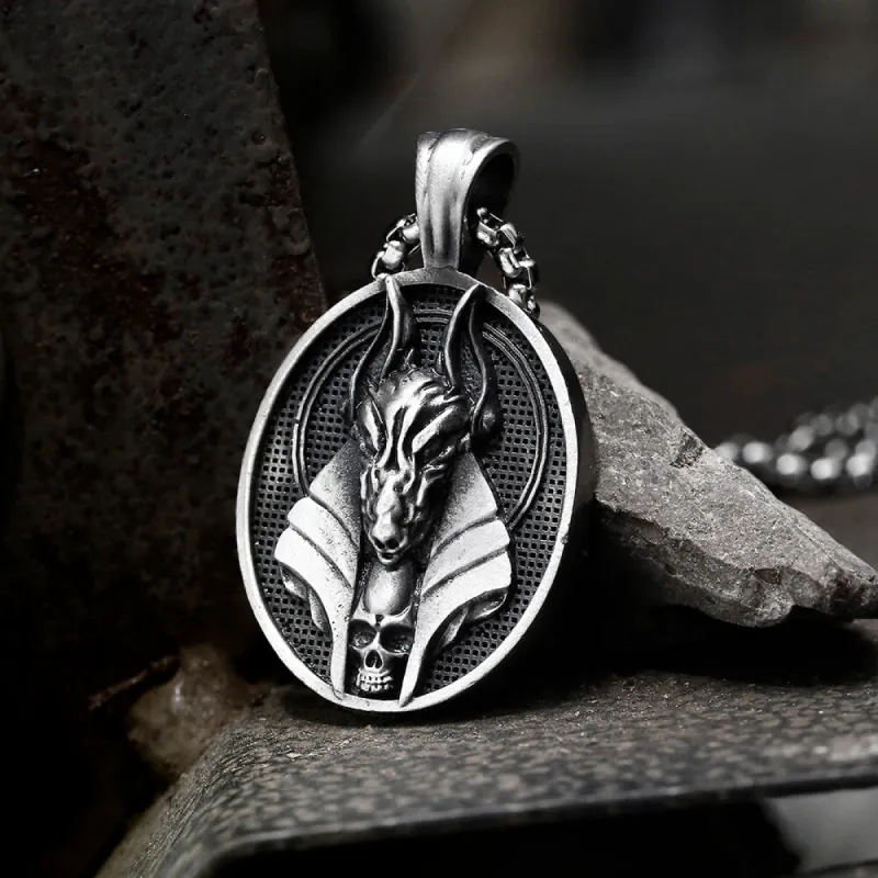 Egyptian God of Death Anubis Pure Tin Skull Necklace sold by GTHIC