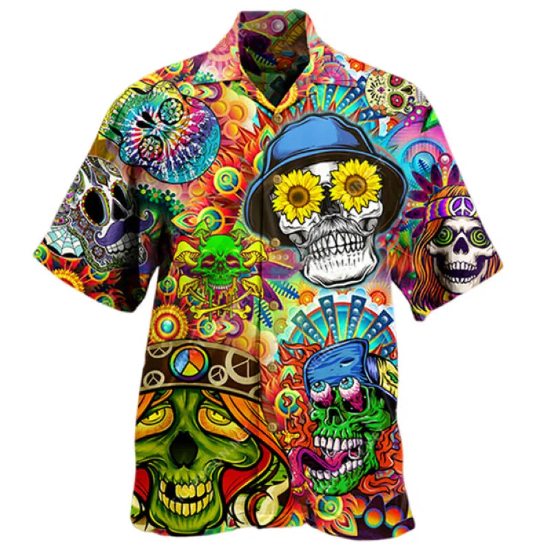Funny Sugar Skulls Print Polyester Hawaiian Shirt sold by GTHIC
