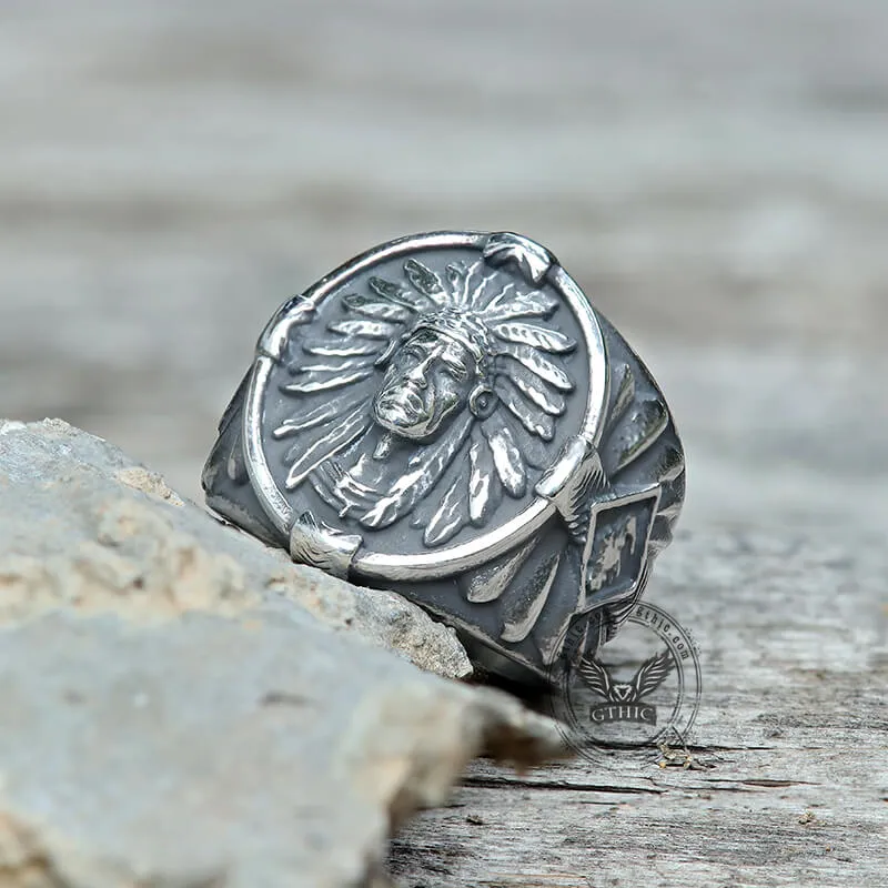 Indian Chief Feather Stainless Steel Ring sold by GTHIC product image thumbnail 3