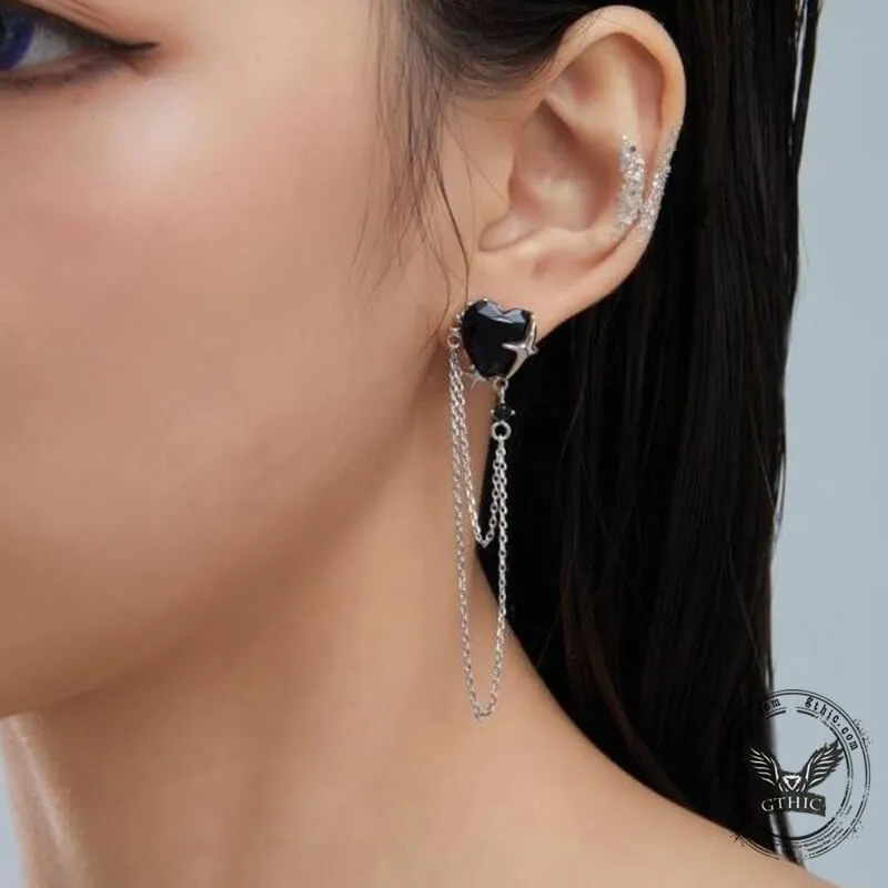 Gothic Heart Tassel Zircon Copper Stud Earrings sold by GTHIC product image thumbnail 2