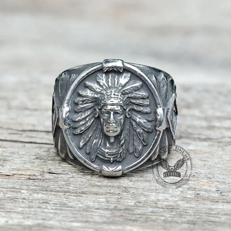 Indian Chief Feather Stainless Steel Ring sold by GTHIC product image thumbnail 4