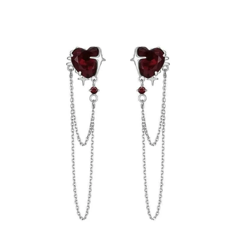 Gothic Heart Tassel Zircon Copper Stud Earrings sold by GTHIC