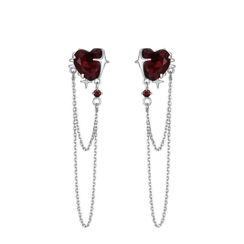 Gothic Heart Tassel Zircon Copper Stud Earrings sold by GTHIC