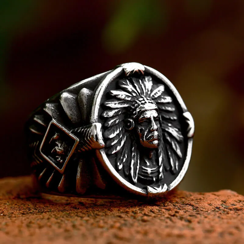 Indian Chief Feather Stainless Steel Ring sold by GTHIC