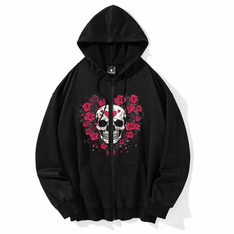 Heart Love Rose Skull Print Hoodie Coat sold by GTHIC
