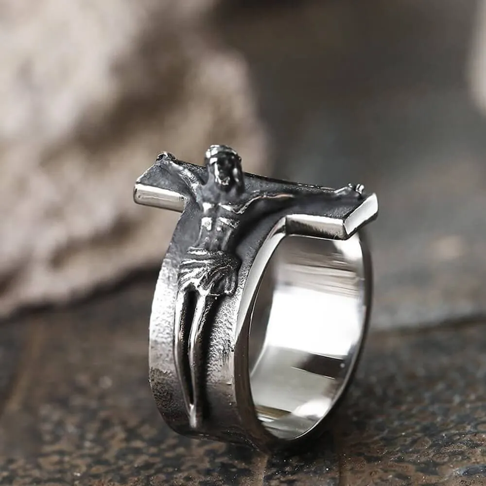 Crucifixion of Jesus Stainless Steel Cross Ring sold by GTHIC