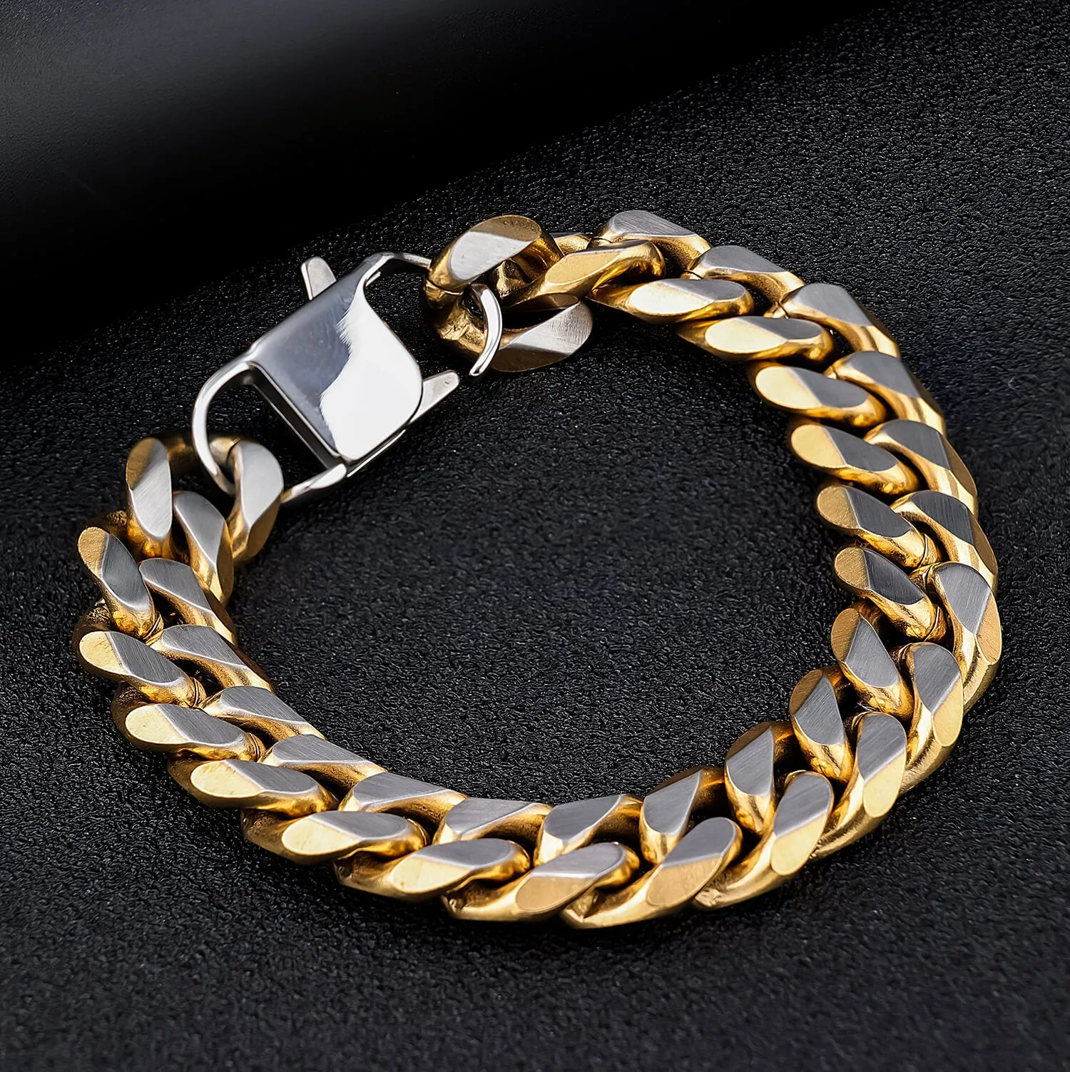Simple Two-tone Cuban Link Stainless Steel Bracelet sold by GTHIC
