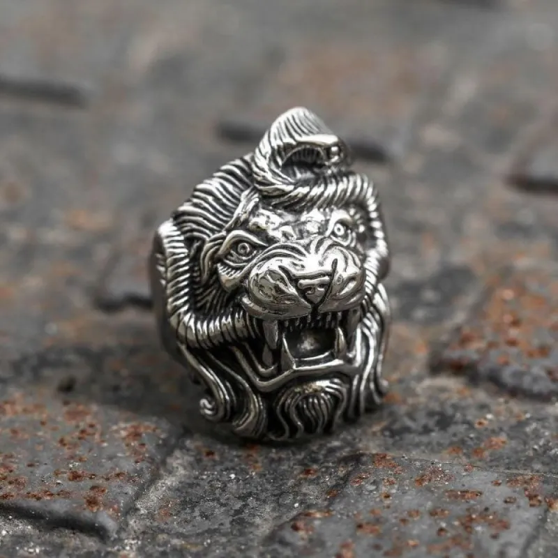 Roaring Lion and Snake Stainless Steel Animal Ring sold by GTHIC