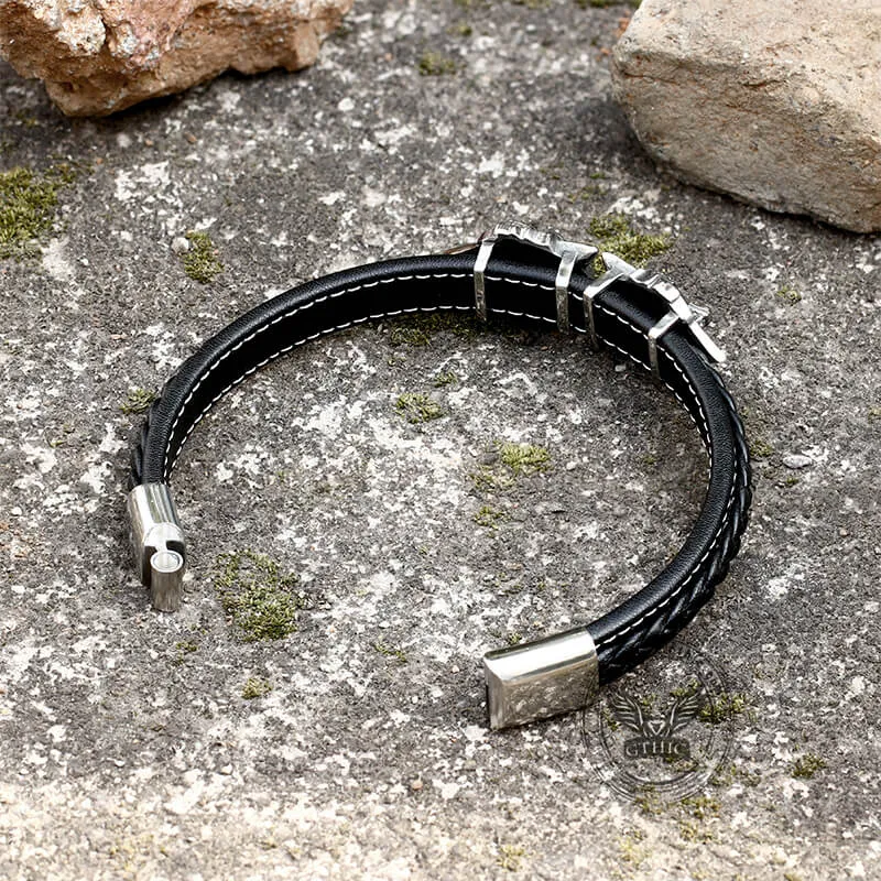 Nordic Wolf Stainless Steel Leather Viking Bracelet sold by GTHIC product image thumbnail 5