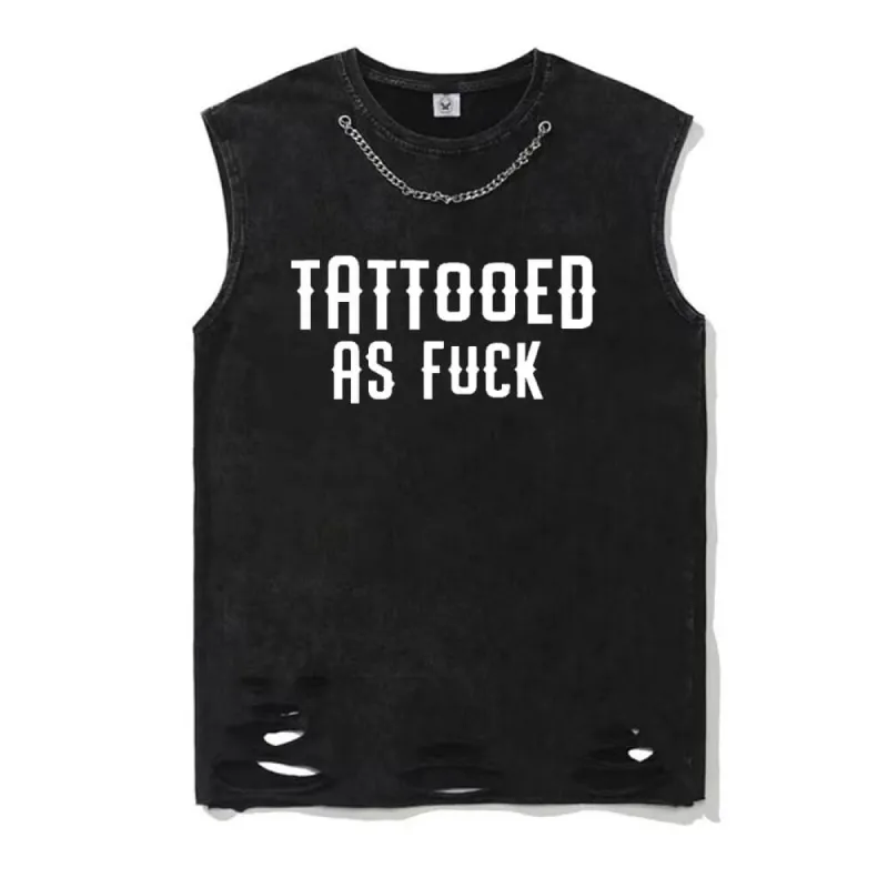 Tattooed As Fuck Vintage Washed Cotton Vest Top sold by GTHIC