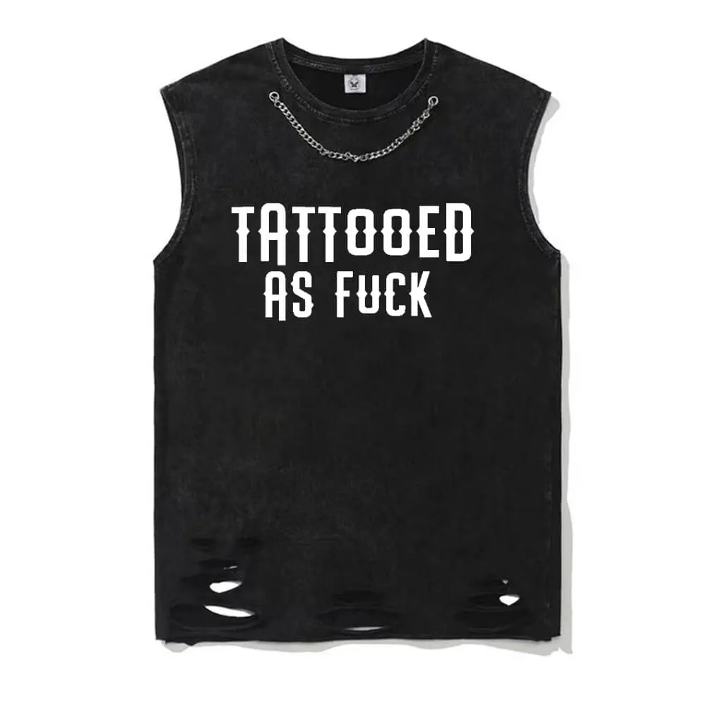 Tattooed As Fuck Vintage Washed Cotton Vest Top sold by GTHIC