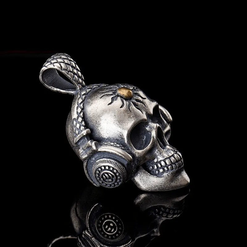Punk Headphones Sterling Silver Skull Pendant sold by GTHIC product image thumbnail 3